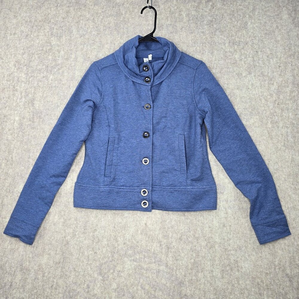 Sahalie Womens Blue Button-Down Jacket Size S Cotton Blend Casual Mock Neck